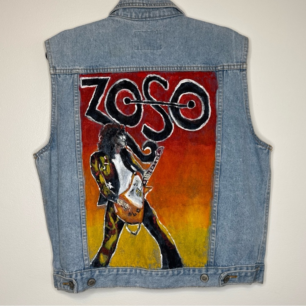 Custom Painted Denim Vest featuring ZOSO Jimmy Page